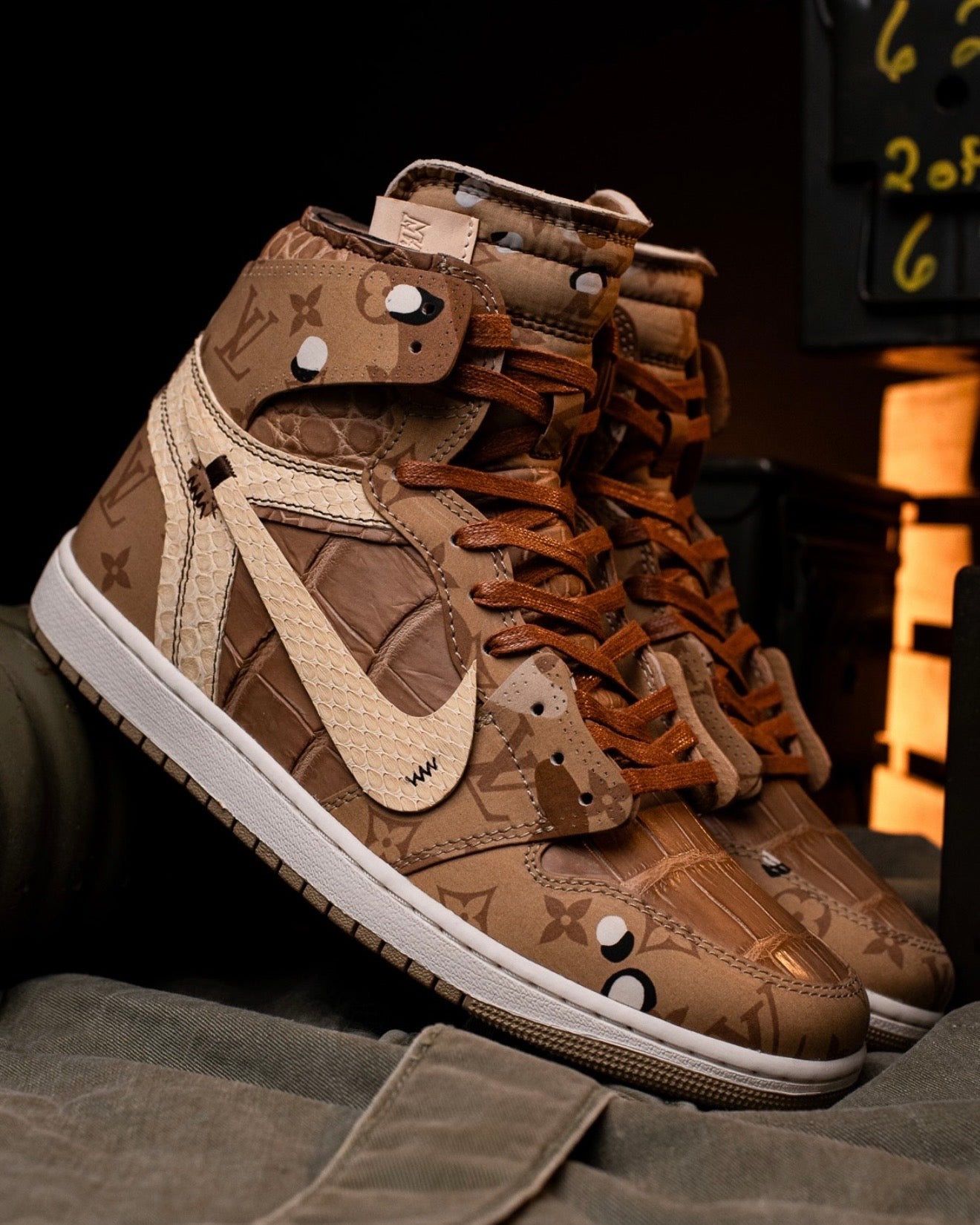 LV Desert Camo OW AJ1 High – Shoe Massacre