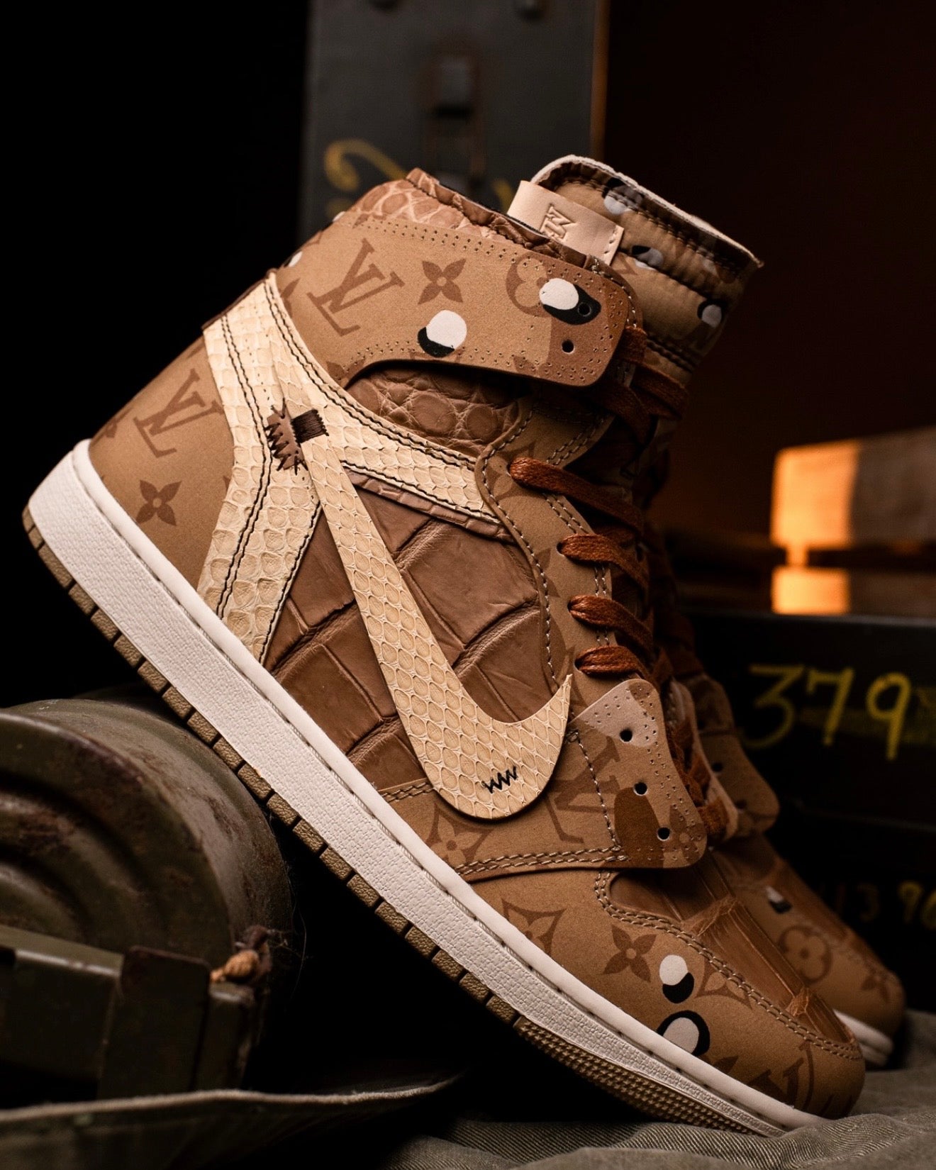 LV Desert Camo OW AJ1 High – Shoe Massacre